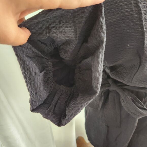 Anthropologie Francesca Balloon Sleeve Textured Romper Medium Womens BLACK - Picture 6 of 13